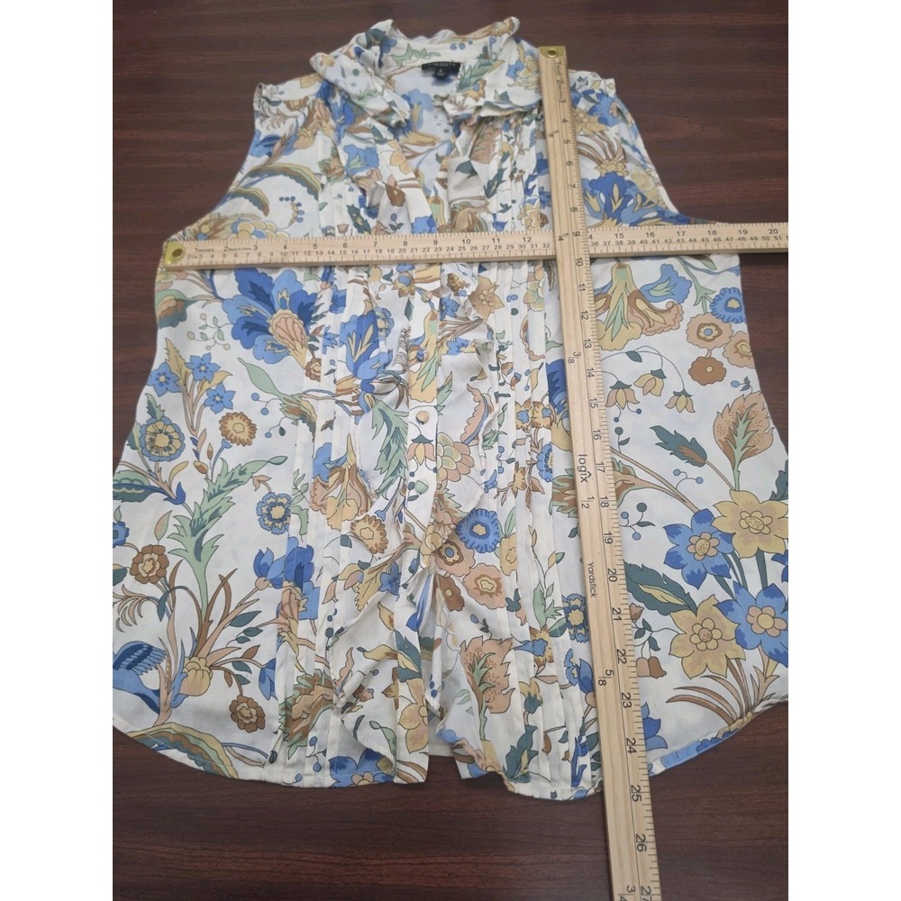 Talbots Womens Size M Silk Blend Sleeveless Blouse Ruffle Neck Floral Paisley - Picture 6 of 9